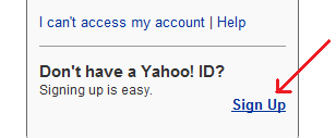 بر روی دکمه Sign up for Yahoo! کلیک کنید