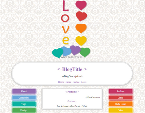 قالب عاشقانه رنگی برای بلاگفا