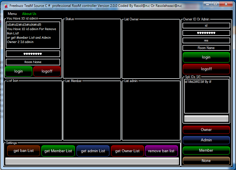 Freebuzz TeaM Source C # professional RooM controller Version 2.0.0 Coded By Rasol@n.c Or Rasolahwazi@n.c 0212121