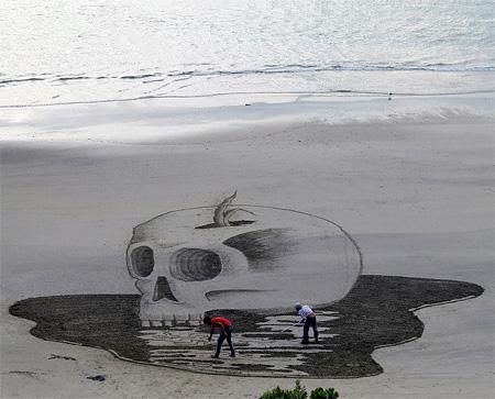 نقاشی سه بعدی در ساحل