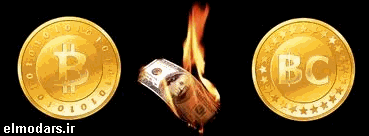 سوخت و آتش گرفتن دلار در این تصویر، نمادی از بیتکوین 

جایگزین پولهای کاغذی است  