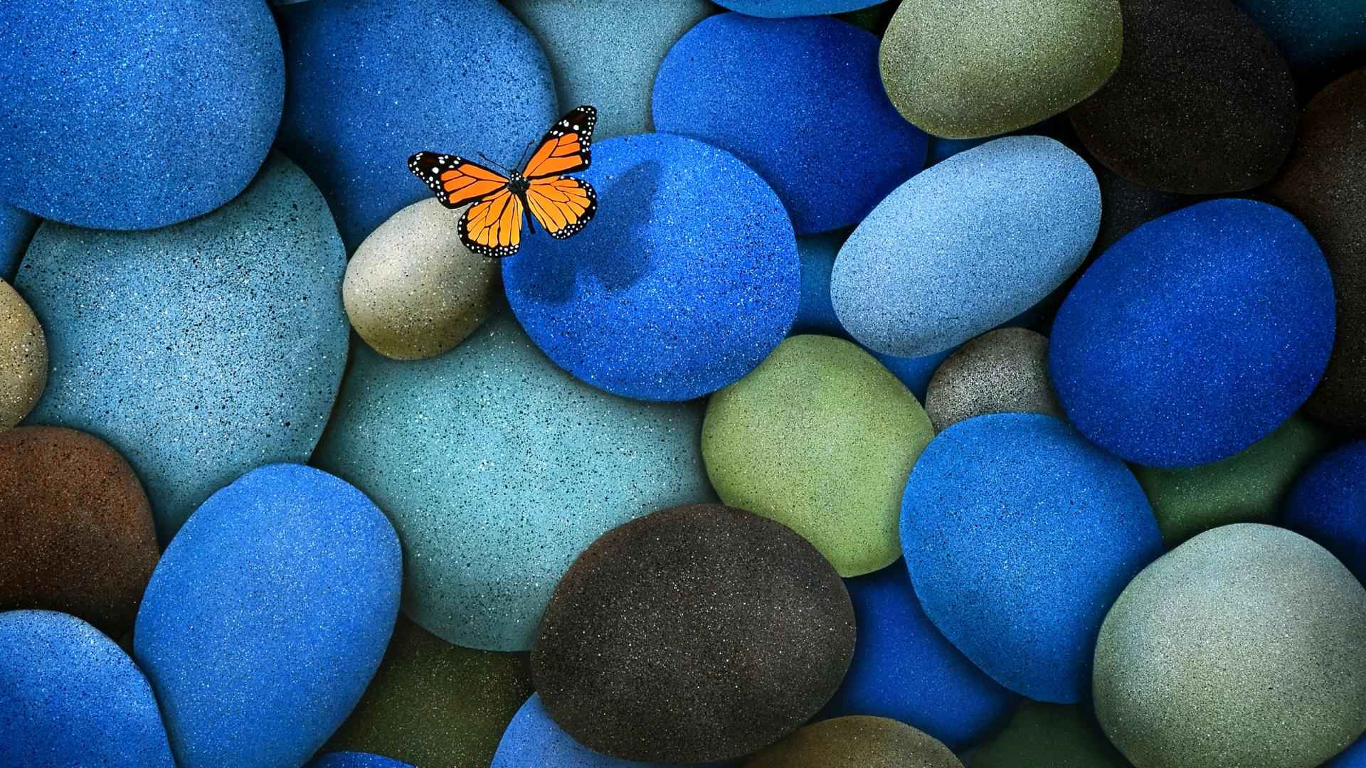 سنگ های آبی و پروانه
