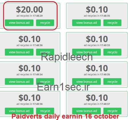 تبلیغات سایت paidverts با ارزش تقریبی 50 دلار