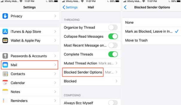 بلاک کردن ایمیل ها در ios 13