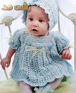 لباس بافتنی نوزاد دختر با میل